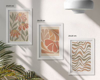 Triptyk tavla med ram Pastellblommor och abstrakta mönster