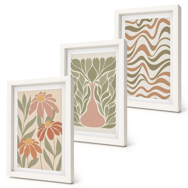 Tavelvägg med 3 tavlor Pastellblommiga illustrationer vågig abstraktion