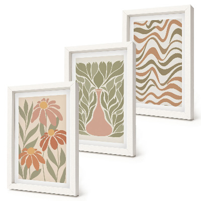 Tavelvägg med 3 tavlor Pastellblommiga illustrationer vågig abstraktion