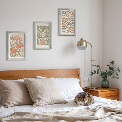 Tavelvägg med 3 tavlor Pastellblommiga illustrationer vågig abstraktion