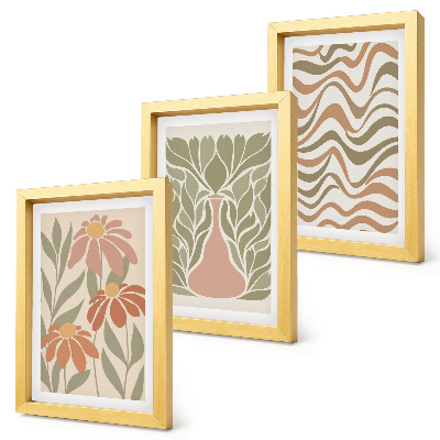 Tavelvägg med 3 tavlor Pastellblommiga illustrationer vågig abstraktion