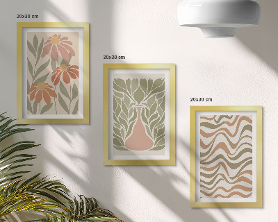 Tavelvägg med 3 tavlor Pastellblommiga illustrationer vågig abstraktion