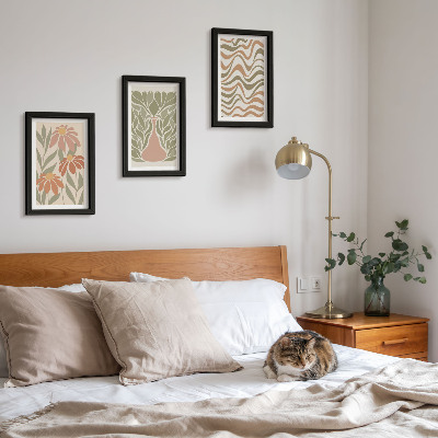 Tavelvägg med 3 tavlor Pastellblommiga illustrationer vågig abstraktion