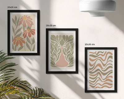 Tavelvägg med 3 tavlor Pastellblommiga illustrationer vågig abstraktion