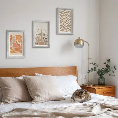 Triptyk med abstrakta boho-former i pastell tavla med ram