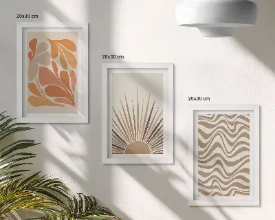 Triptyk med abstrakta boho-former i pastell tavla med ram