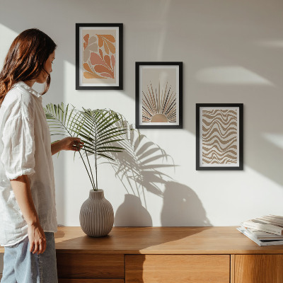 Triptyk tavla med ram Sol boho pastell abstrakta former