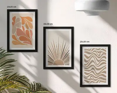 Triptyk med abstrakta boho-former i pastell tavla med ram