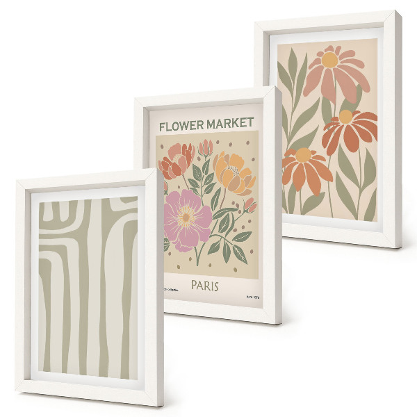 Tavelvägg med 3 tavlor Botaniska motiv poster Paris minimalism