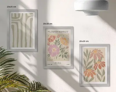 Tavelvägg med 3 botaniska posters i minimalistisk parisstil