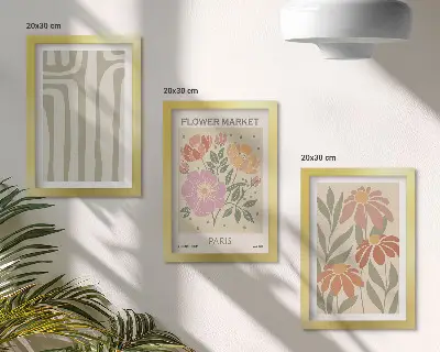 Tavelvägg med 3 botaniska posters i minimalistisk parisstil