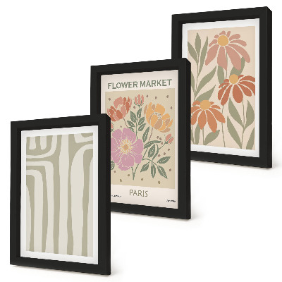Tavelvägg med 3 tavlor Botaniska motiv poster Paris minimalism