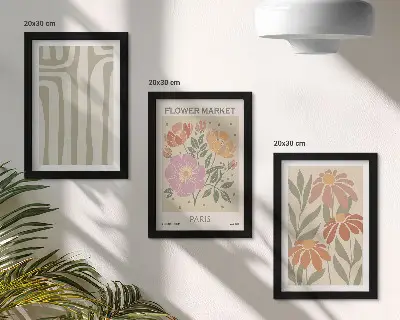 Tavelvägg med 3 botaniska posters i minimalistisk parisstil