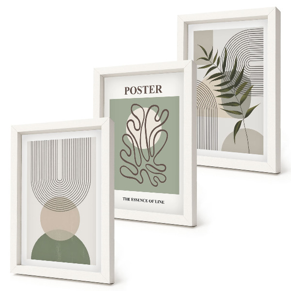 Triptyk tavla med ram Geometriska abstrakta botaniska mönster affisch