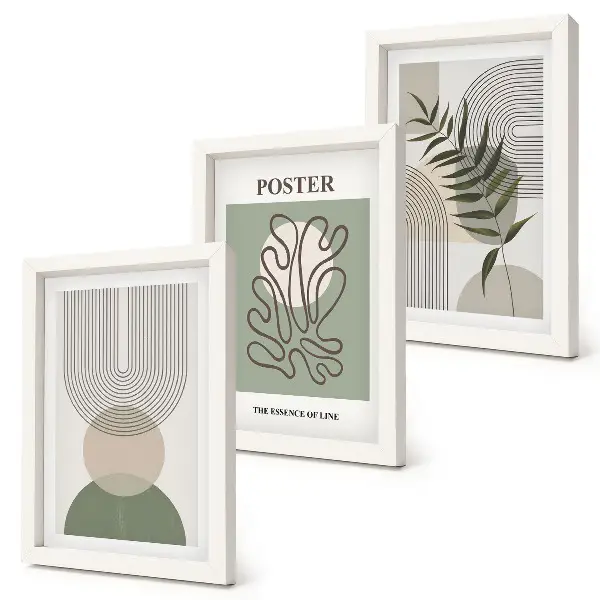 Geometriskt abstrakt botaniskt mönster i triptyk tavla med ram