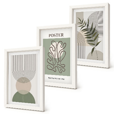 Triptyk tavla med ram Geometriska abstrakta botaniska mönster affisch
