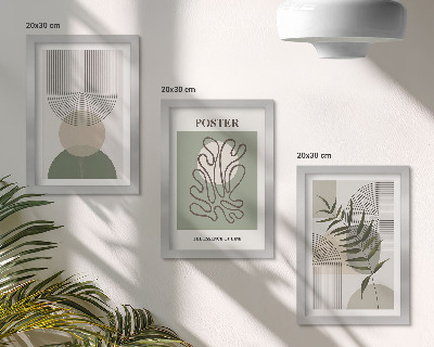 Triptyk tavla med ram Geometriska abstrakta botaniska mönster affisch