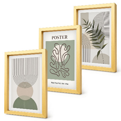 Triptyk tavla med ram Geometriska abstrakta botaniska mönster affisch