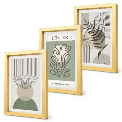 Geometriskt abstrakt botaniskt mönster i triptyk tavla med ram