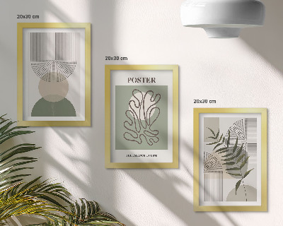 Triptyk tavla med ram Geometriska abstrakta botaniska mönster affisch