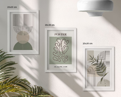 Triptyk tavla med ram Geometriska abstrakta botaniska mönster affisch