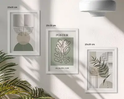Geometriskt abstrakt botaniskt mönster i triptyk tavla med ram