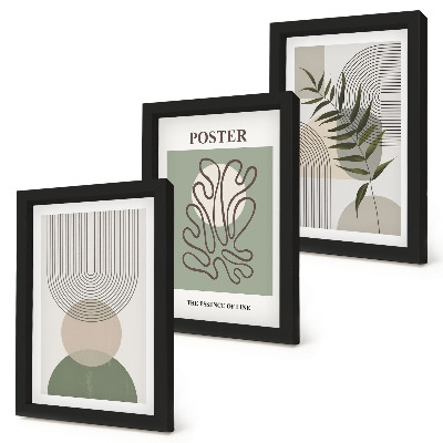 Triptyk tavla med ram Geometriska abstrakta botaniska mönster affisch