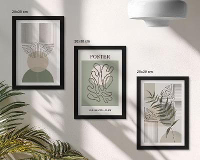 Triptyk tavla med ram Geometriska abstrakta botaniska mönster affisch