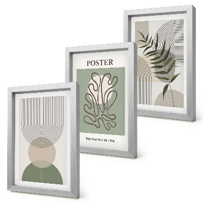 Triptyk tavla med ram Geometriska abstrakta botaniska mönster affisch