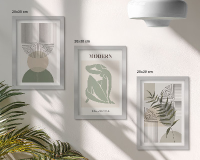 Tavelvägg med 3 tavlor Snygg grafik med abstrakta former och växter