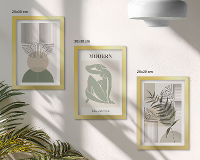 Tavelvägg med 3 tavlor Snygg grafik med abstrakta former och växter