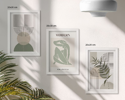 Tavelvägg med 3 tavlor Snygg grafik med abstrakta former och växter