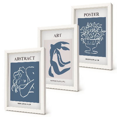 Triptyk tavla med ram Matisses snygga abstrakta mönster med figurer och blommor