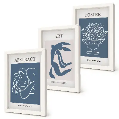 Triptyk tavla med ram med ett abstrakt mönster av Matisse-inspirerade figurer och blommor