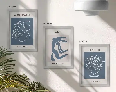 Triptyk tavla med ram med ett abstrakt mönster av Matisse-inspirerade figurer och blommor