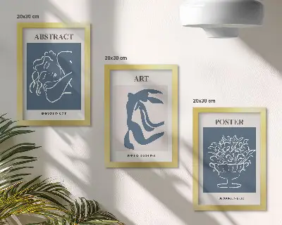 Triptyk tavla med ram med ett abstrakt mönster av Matisse-inspirerade figurer och blommor