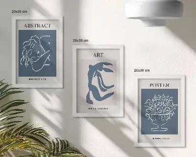 Triptyk tavla med ram med ett abstrakt mönster av Matisse-inspirerade figurer och blommor