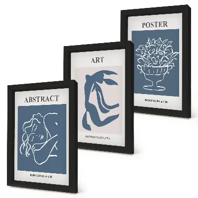 Triptyk tavla med ram med ett abstrakt mönster av Matisse-inspirerade figurer och blommor