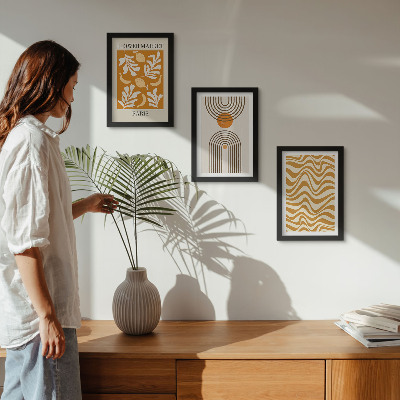 Tavelvägg med 3 tavlor Modeposters med blommönster och geometriska mönster