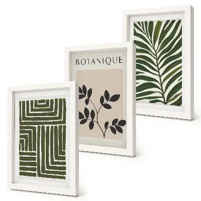 Tavelvägg med 3 tavlor botaniska kompositioner i boho-minimalistisk stil