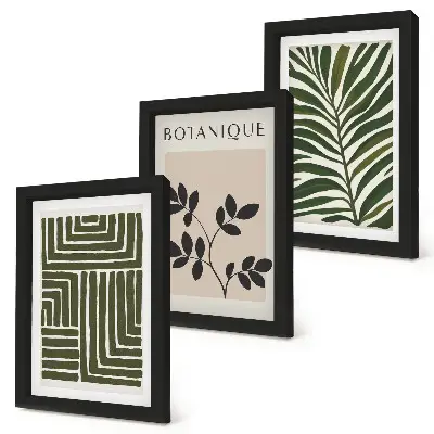 Tavelvägg med 3 tavlor botaniska kompositioner i boho-minimalistisk stil