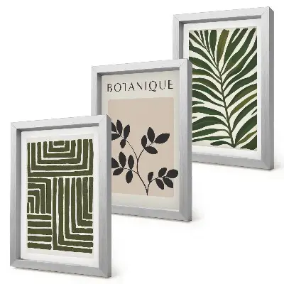 Tavelvägg med 3 tavlor botaniska kompositioner i boho-minimalistisk stil