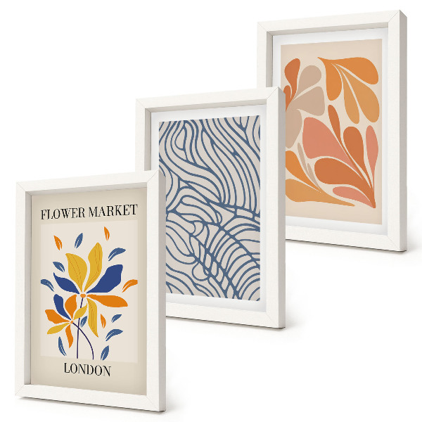 Triptyk tavla med ram Moderna blommor med abstrakta mönster