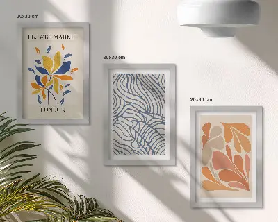 Triptyk med moderna blommor och abstrakta mönster tavla med ram