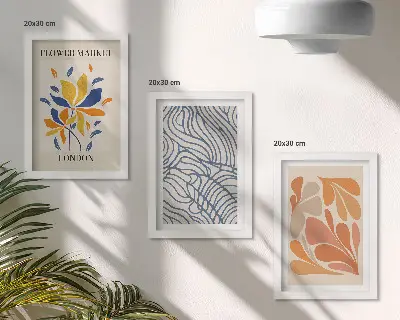Triptyk med moderna blommor och abstrakta mönster tavla med ram