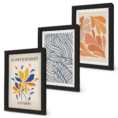Triptyk tavla med ram Moderna blommor med abstrakta mönster