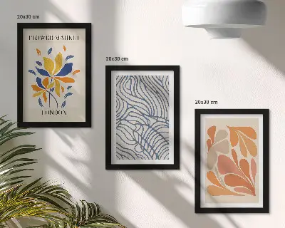 Triptyk med moderna blommor och abstrakta mönster tavla med ram