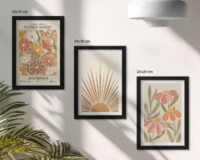 Triptyk tavla med ram Blommor i pastellfärger med solstrålar