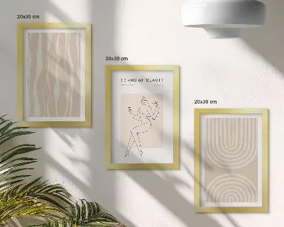 Tavelvägg med 3 tavlor abstrakta mönster med delikata boho-dekorationer