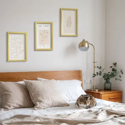 Triptyk med botaniska motiv minimalistisk tavla med ram